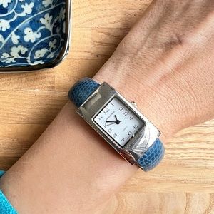 Perennial ladies silver tone and blue cuff bracelet fashion watch NEW BATTERY